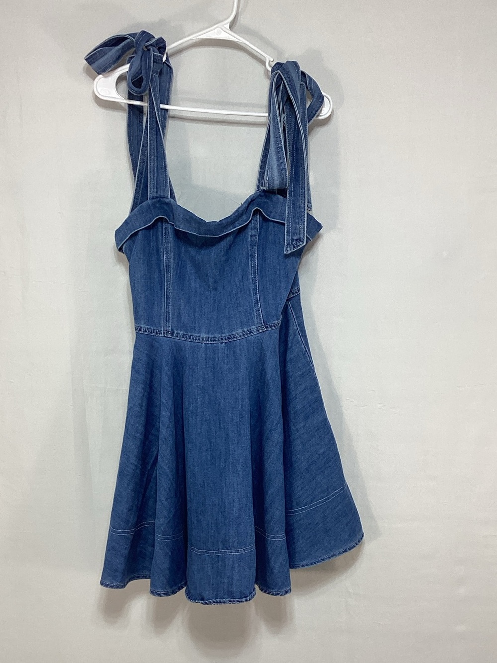 Lalavon Medium Denim Tie-Shoulder Fit & Flare Dress - Blue